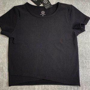 Move Theology Crop Black Short Sleeve Yoga Workout Top M NWT